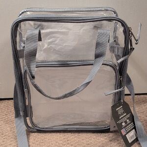 Gray Transparent Clear Stadium Games Football Travel Bag NWT